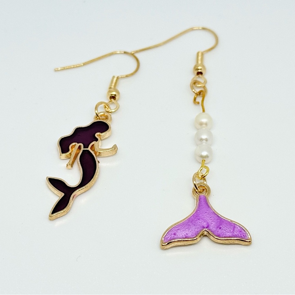 Purple Mermaid Earrings with Gold Accents